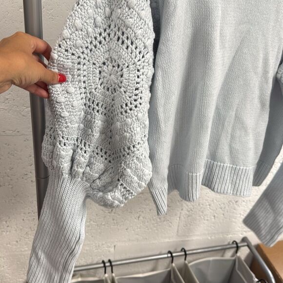 Light Blue Sweater with Crochet Sleeves - Long Sleeve FATE Sweater Size Medium - Picture 2 of 4